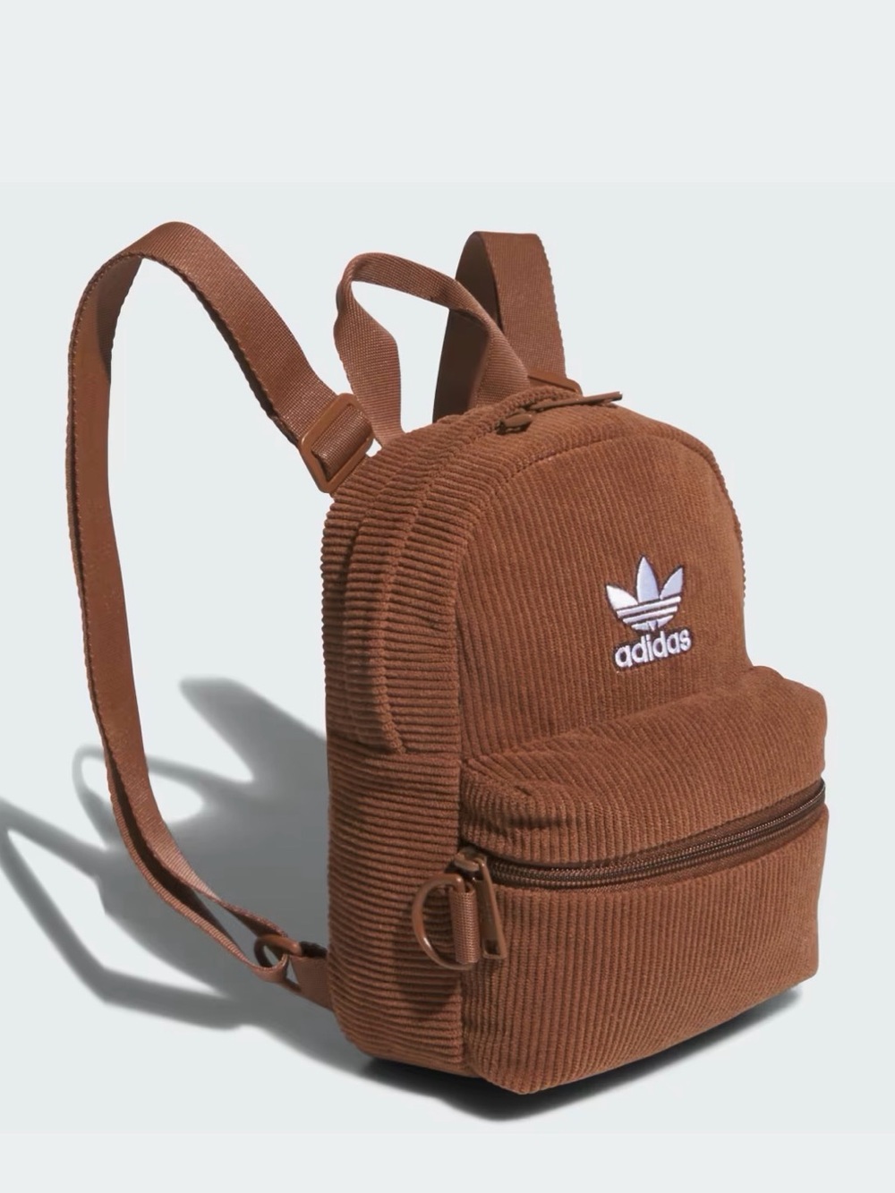 adidas Corduroy Mini Backpack in Brown with White Trefoil
